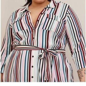 NEW‎ TORRID Midi Shirt Dress Plus Size 2X Stretch Challis Button Front Stripes